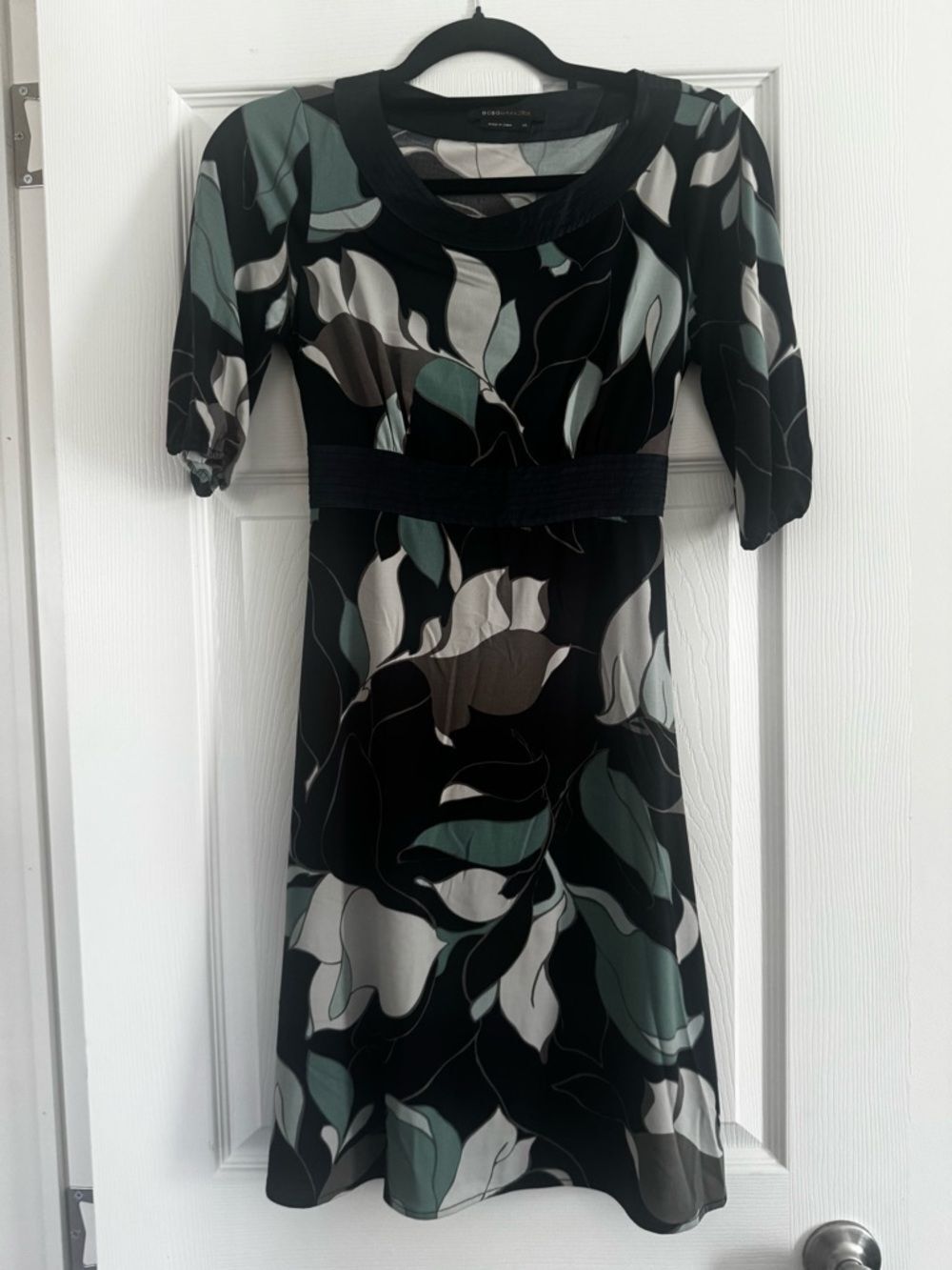 BCBGMaxAzria Y2K Floral Abstract Babydoll Short Sleeve Midi Dress Size XS